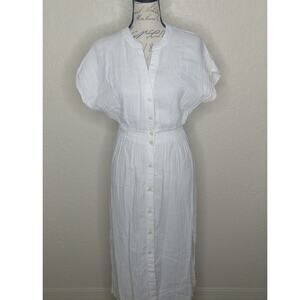 LOFT Button Front Crinkle Midi Dress White Size XS (CL)